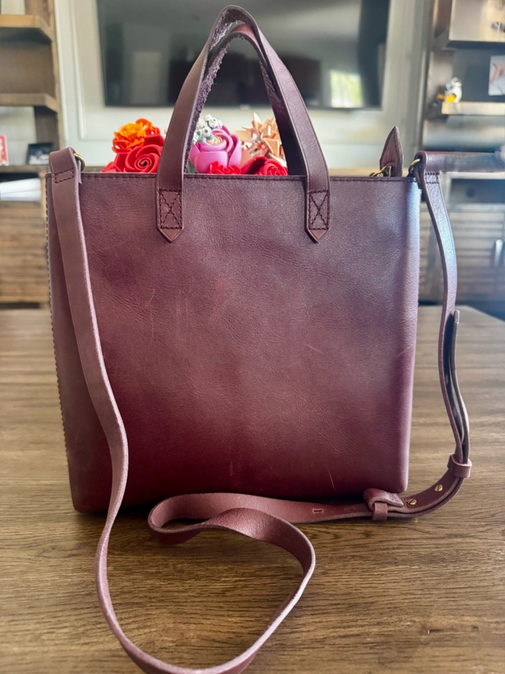 Madewell Leather Tote Bag in Deep Burgundy